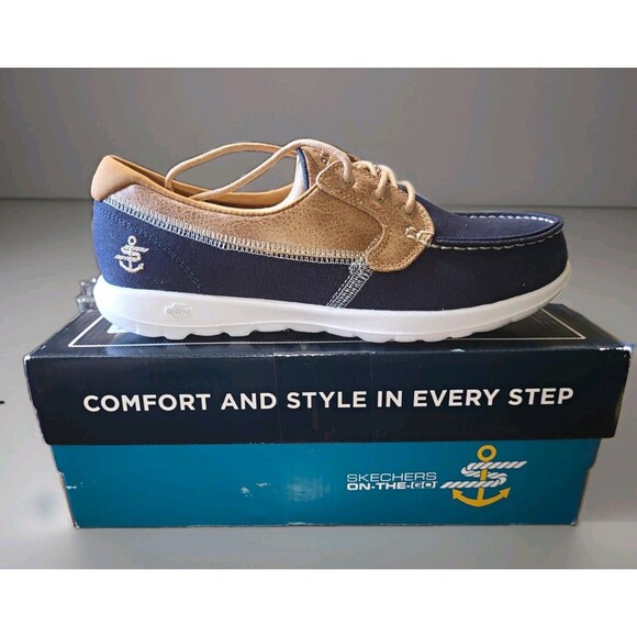 Skechers Shoes - SKECHERS On-The-Go GO Walk Lite-Coral Washable Boat Shoe Navy/Brown 8.5